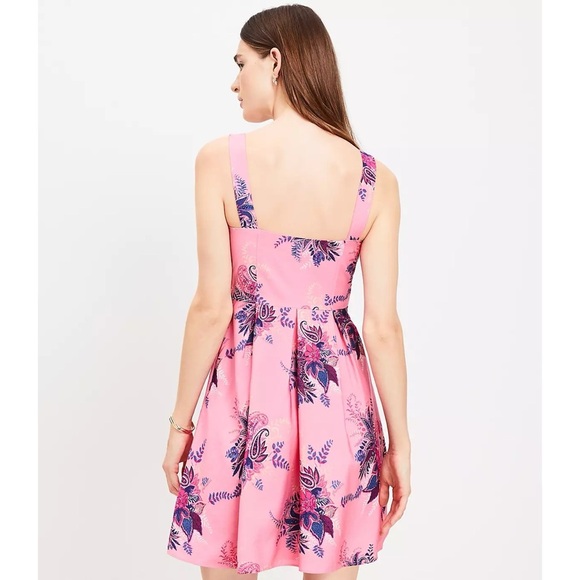 LOFT Paisley Corset Seamed Flare Summer Dress in Pink Multi Size 16 - Picture 3 of 15